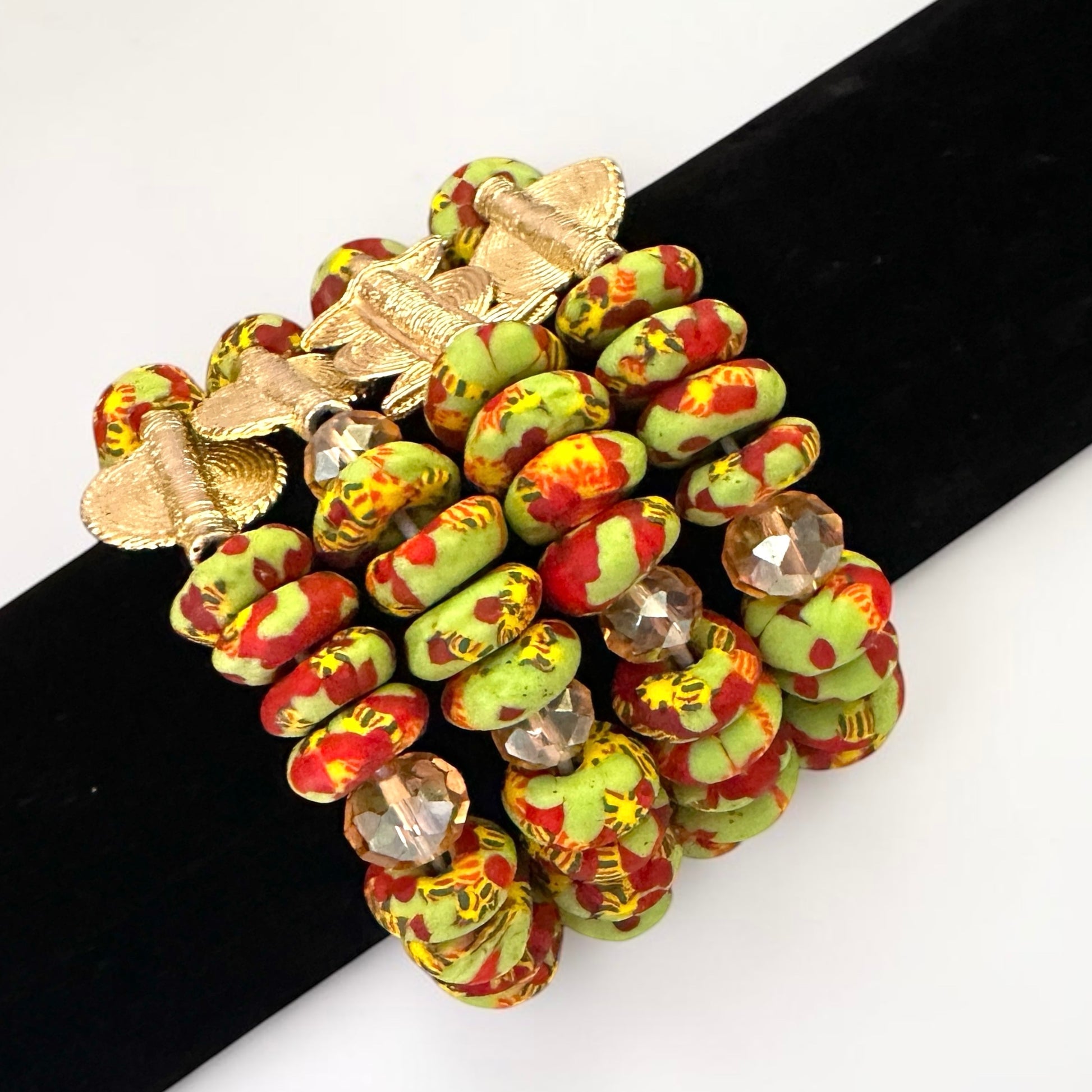 Handmade Green Krobo Bead Bracelet with Brass Clasp - Fatisha Boutique