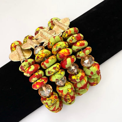 Handmade Green Krobo Bead Bracelet with Brass Clasp - Fatisha Boutique