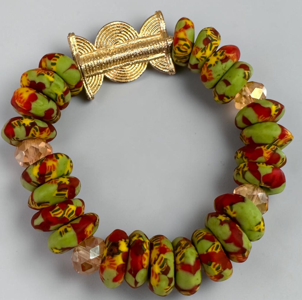 Handmade Green Krobo Bead Bracelet with Brass Clasp - Fatisha Boutique Fatisha Boutique