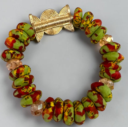 Handmade Green Krobo Bead Bracelet with Brass Clasp - Fatisha Boutique