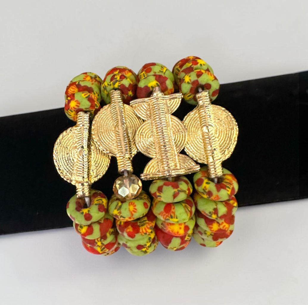 Handmade Green Krobo Bead Bracelet with Brass Clasp - Fatisha Boutique Fatisha Boutique