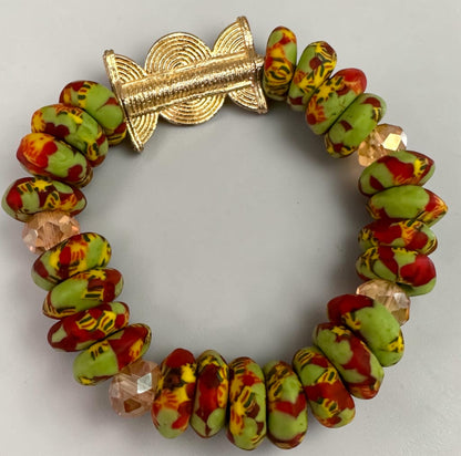 Handmade Green Krobo Bead Bracelet with Brass Clasp - Fatisha Boutique