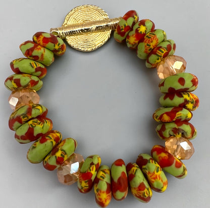 Handmade Green Krobo Bead Bracelet with Brass Clasp - Fatisha Boutique