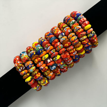 Bracelet ethnique authentique en perles Krobo multicolores et élastiques d'Afrique de l'Ouest