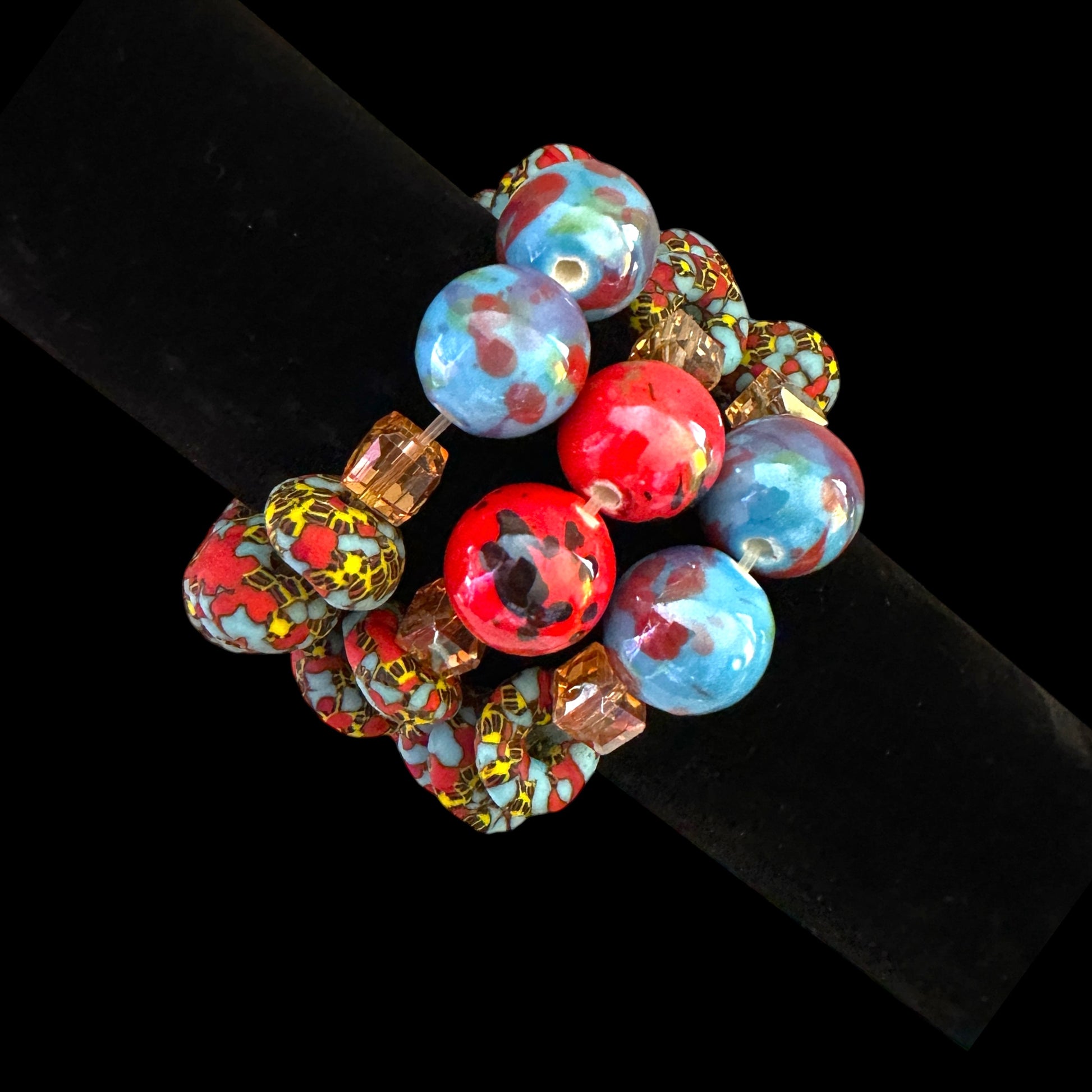 Krobo Bead Stretch Bracelet – Ghana Glass with Marbled Glass Accents, Petite Fit