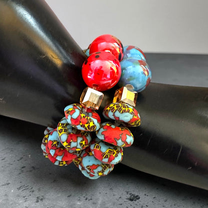 Krobo Bead Stretch Bracelet – Ghana Glass with Marbled Glass Accents, Petite Fit