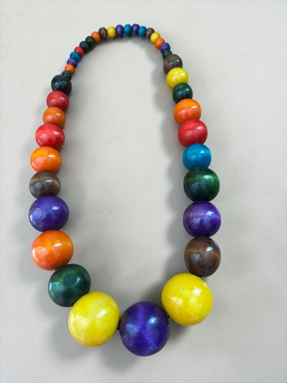 Chunky Multicolour Hand-Painted African Wooden Bead Statement Necklace - Fatisha Boutique