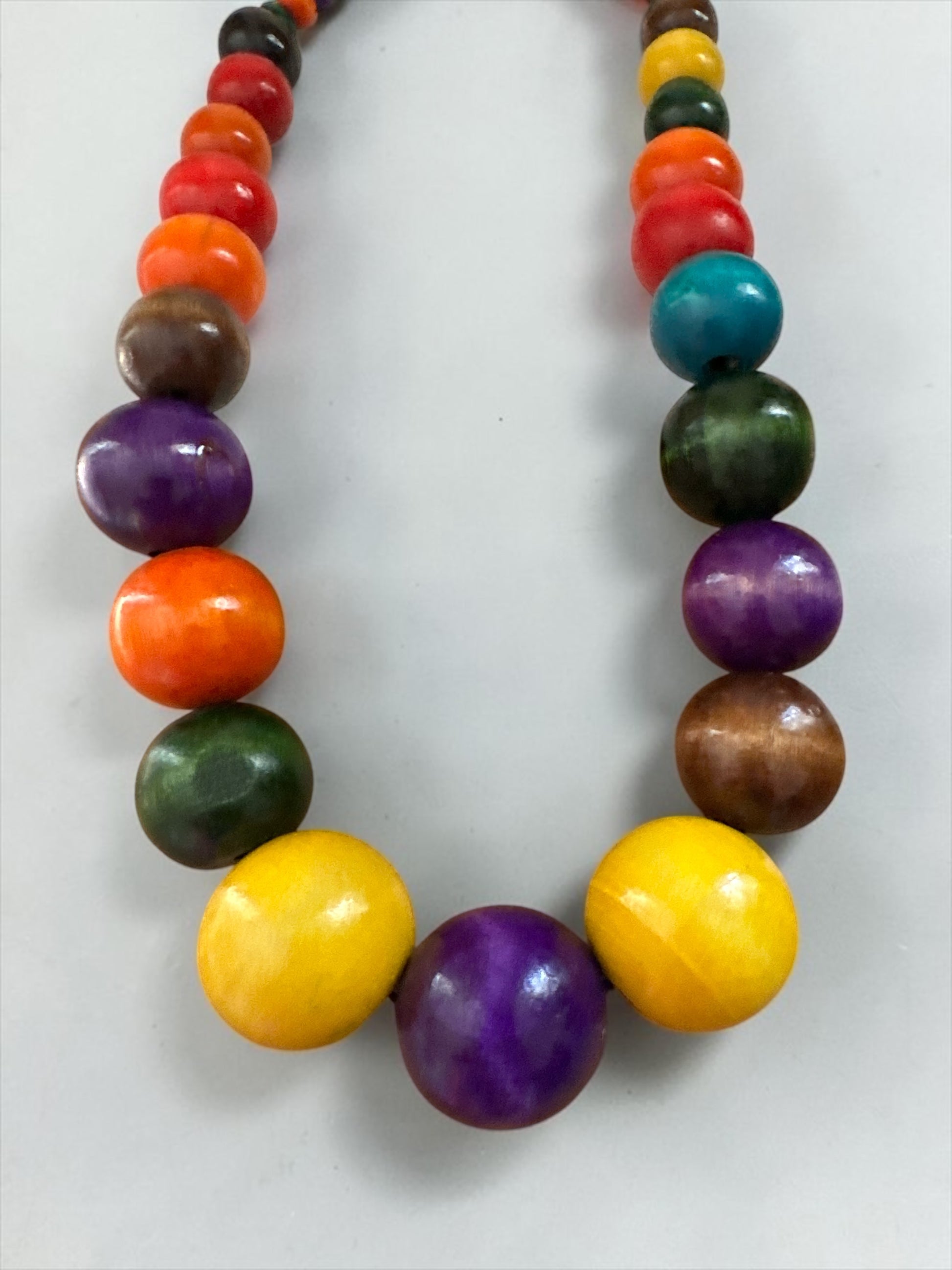 Chunky Multicolour Hand-Painted African Wooden Bead Statement Necklace - Fatisha Boutique