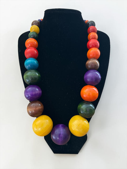 Chunky Multicolour Hand-Painted African Wooden Bead Statement Necklace - Fatisha Boutique
