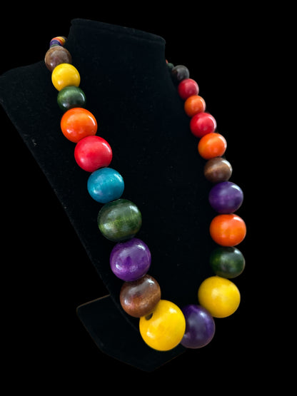 Chunky Multicolour Hand-Painted African Wooden Bead Statement Necklace - Fatisha Boutique