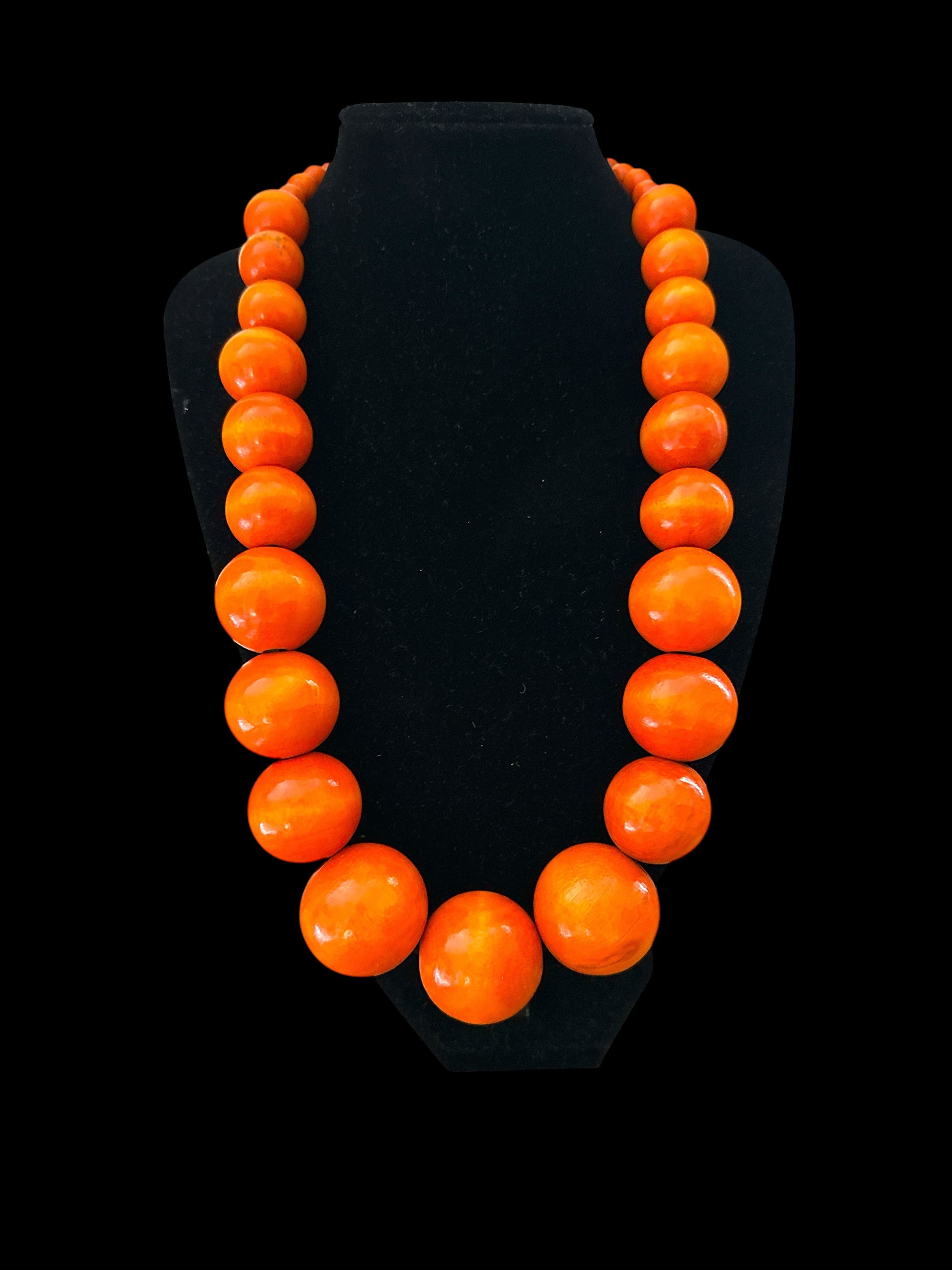 African Wooden Bead Statement Necklace – Chunky Hand-Painted Orange Graduated Beads - Fatisha Boutique
