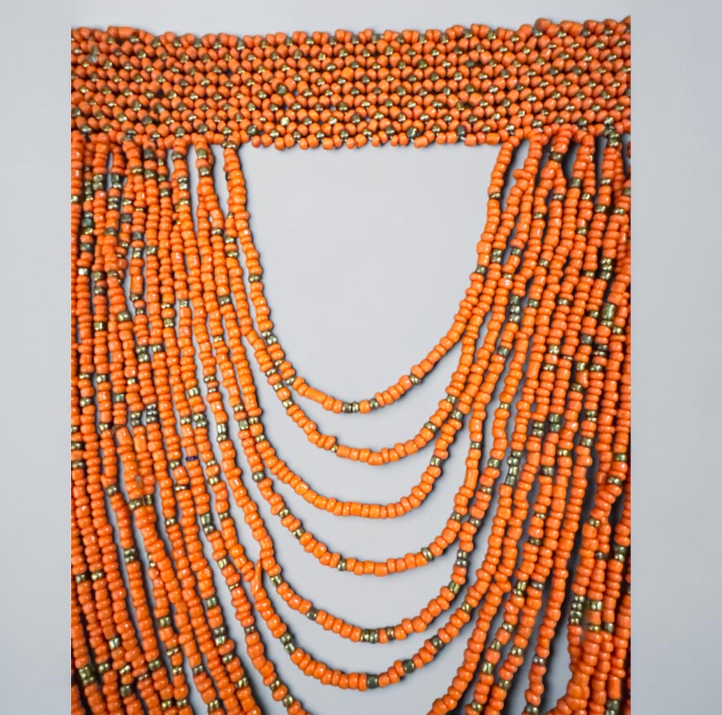 African Graduated Beaded Bib Necklace – Orange, Handmade Statement Choker - Fatisha Boutique