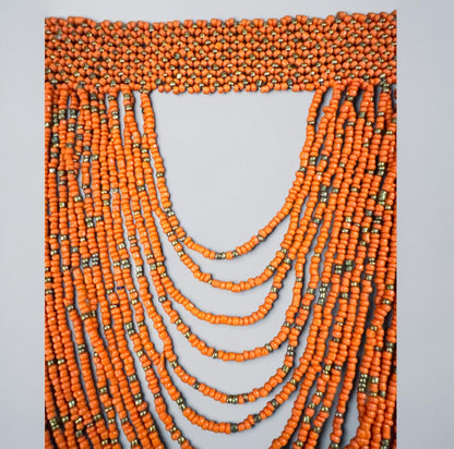 African Graduated Beaded Bib Necklace – Orange, Handmade Statement Choker - Fatisha Boutique