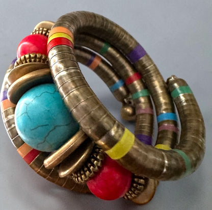 Bracelet manchette en perles de résine exotiques, style ethnique et tribal rétro