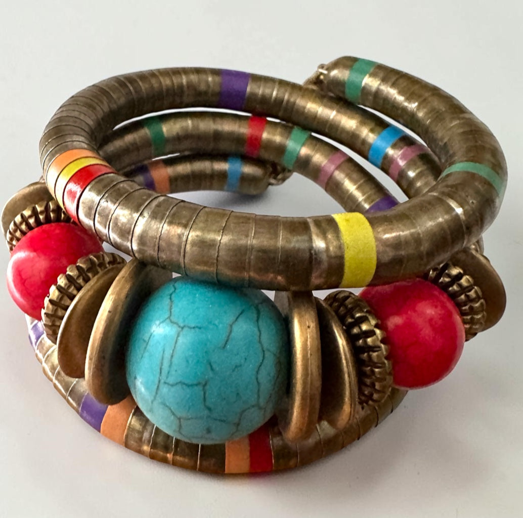 Bracelet manchette en perles de résine exotiques, style ethnique et tribal rétro