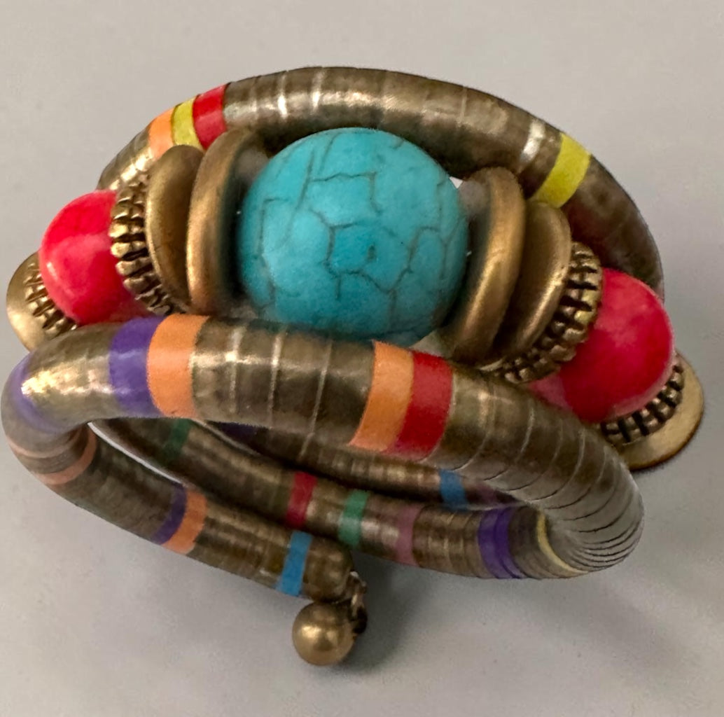 Bracelet manchette en perles de résine exotiques, style ethnique et tribal rétro Fatisha Boutique