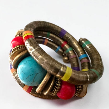Bracelet manchette en perles de résine exotiques, style ethnique et tribal rétro