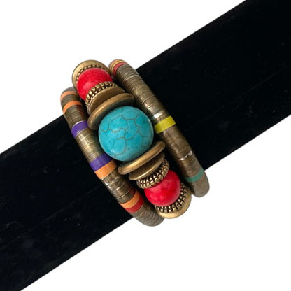 Bracelet manchette en perles de résine exotiques, style ethnique et tribal rétro