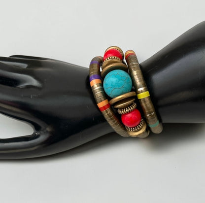 Bracelet manchette en perles de résine exotiques, style ethnique et tribal rétro
