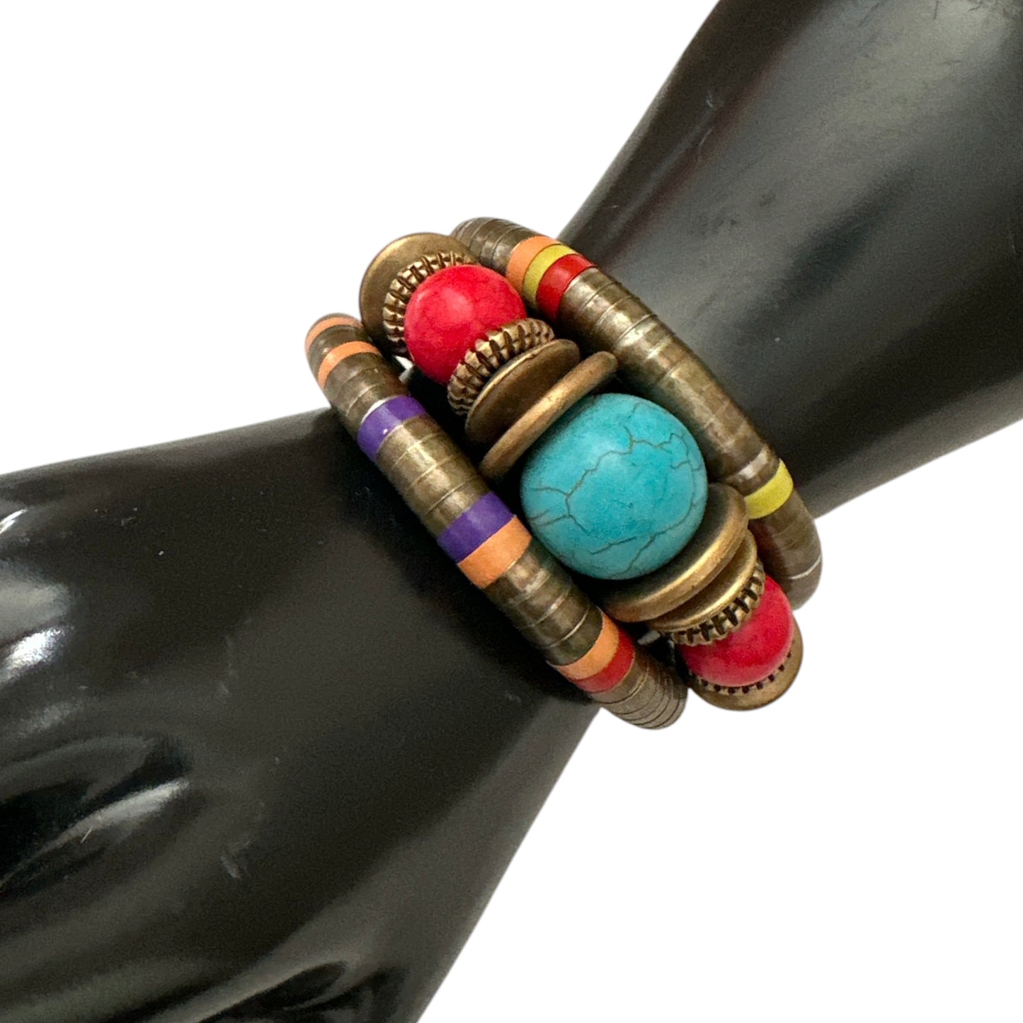 Bracelet manchette en perles de résine exotiques, style ethnique et tribal rétro Fatisha Boutique