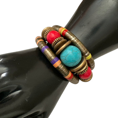 Bracelet manchette en perles de résine exotiques, style ethnique et tribal rétro