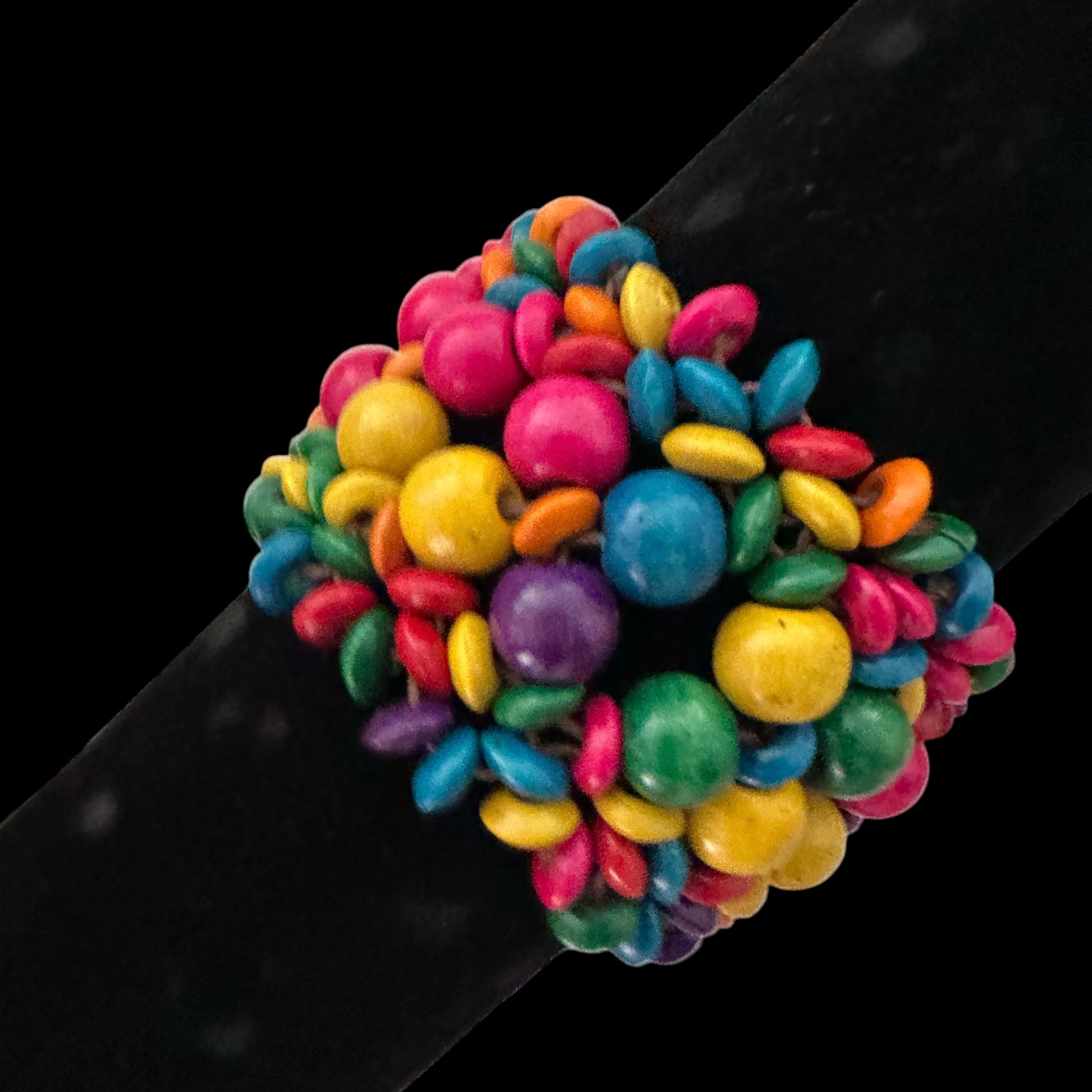 Multicolour Boho Wooden Bead Stretch Statement Bracelet