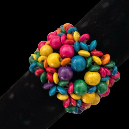 Multicolour Boho Wooden Bead Stretch Statement Bracelet