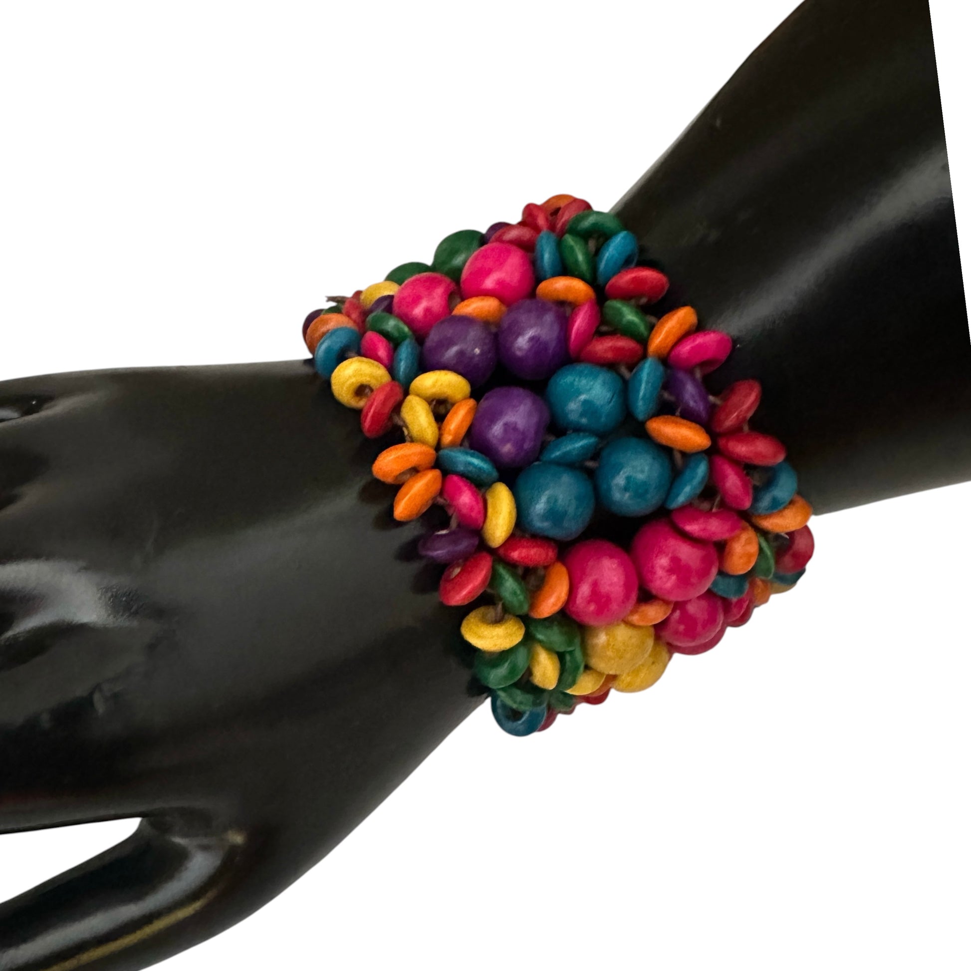 Multicolour Boho Wooden Bead Stretch Statement Bracelet