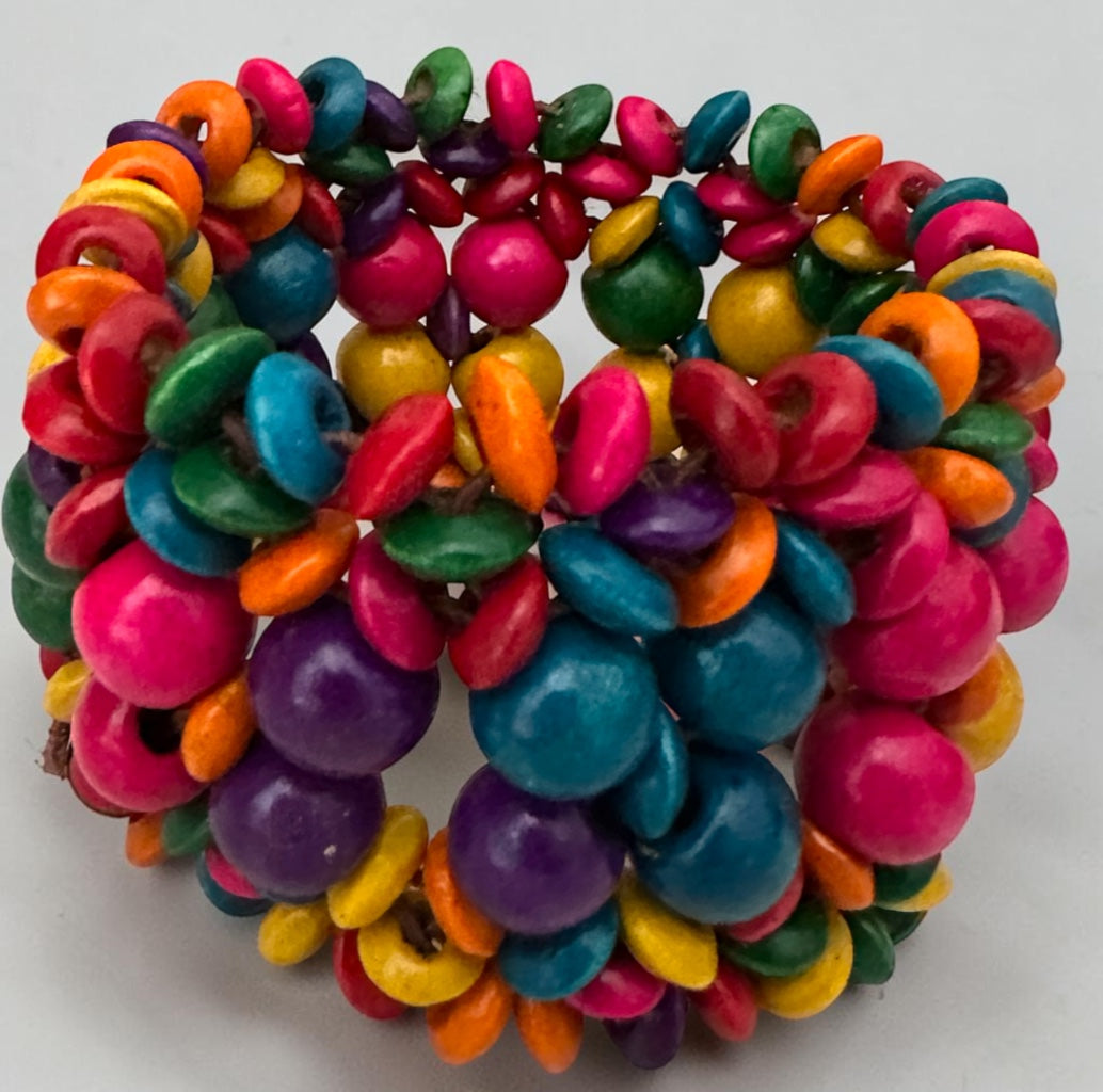 Multicolour Boho Wooden Bead Stretch Statement Bracelet