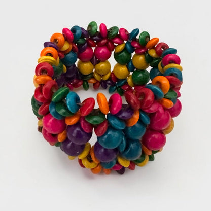 Multicolour Boho Wooden Bead Stretch Statement Bracelet