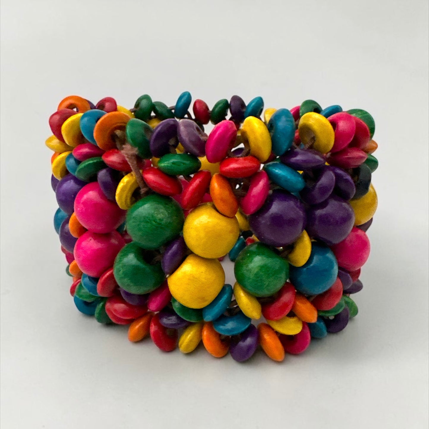 Multicolour Boho Wooden Bead Stretch Statement Bracelet Fatisha Boutique
