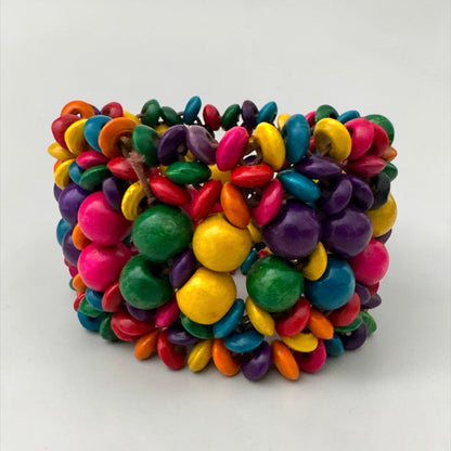 Multicolour Boho Wooden Bead Stretch Statement Bracelet