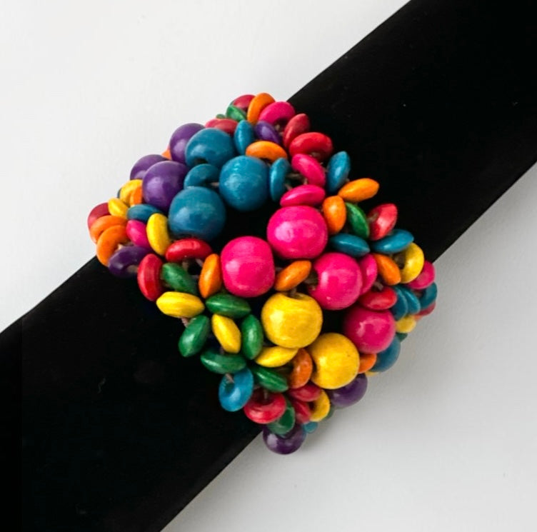 Multicolour Boho Wooden Bead Stretch Statement Bracelet Fatisha Boutique