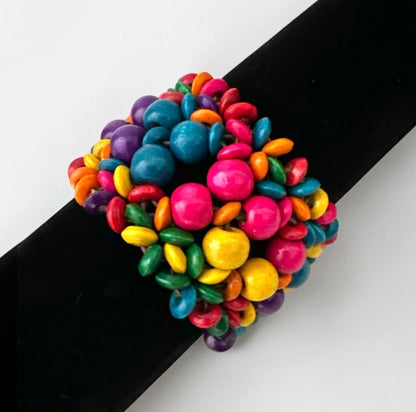 Multicolour Boho Wooden Bead Stretch Statement Bracelet