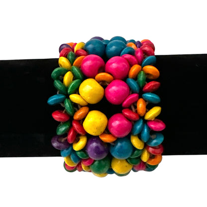 Multicolour Boho Wooden Bead Stretch Statement Bracelet