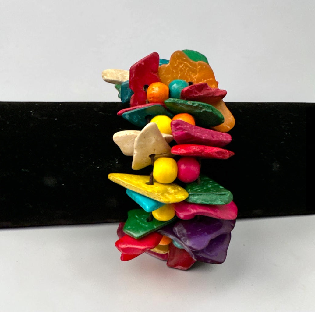 Multicolour Coconut Shell & Wood Bead Boho Bracelet