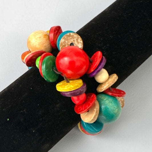 Multicolour Boho Wooden Bead Stretch Bracelet - Fatisha Boutique
