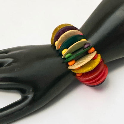 Multicolour Coconut Shell & Wooden Bead Bracelet