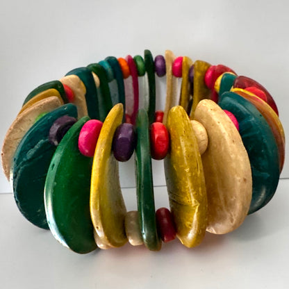 Multicolour Coconut Shell & Wooden Bead Bracelet