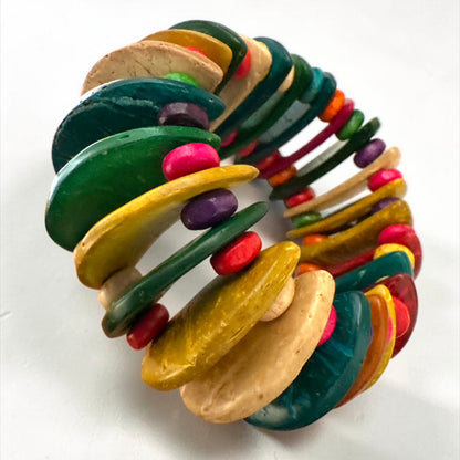 Multicolour Coconut Shell & Wooden Bead Bracelet