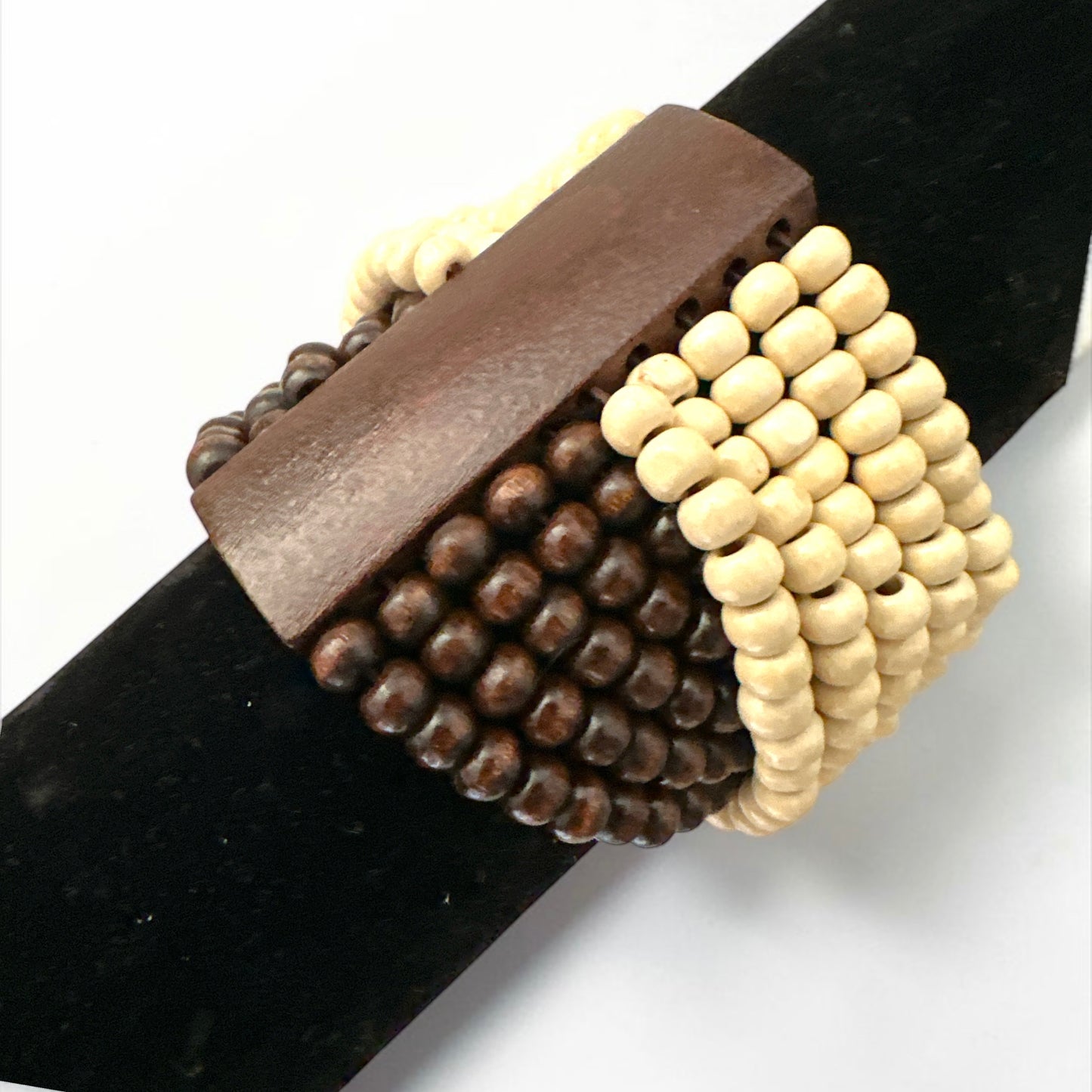 Cream & Brown Multi-Strand Wooden Bead Boho Bracelet - Fatisha Boutique Fatisha Boutique