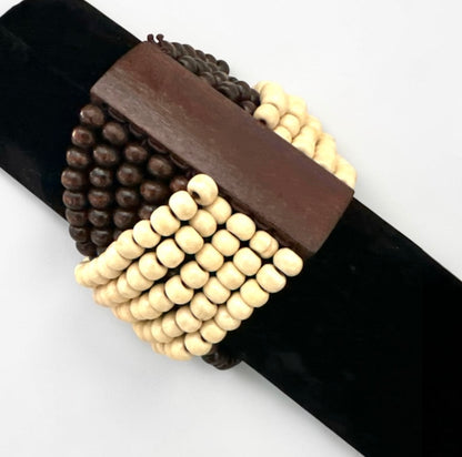 Cream & Brown Multi-Strand Wooden Bead Boho Bracelet - Fatisha Boutique