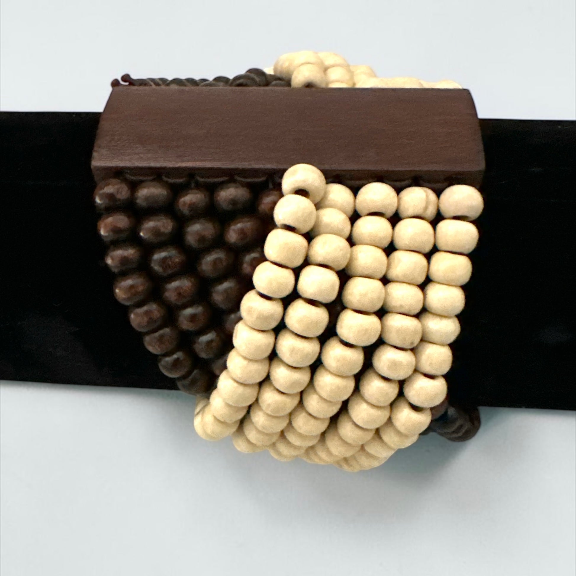 Cream & Brown Multi-Strand Wooden Bead Boho Bracelet - Fatisha Boutique