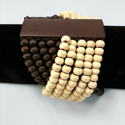 Cream & Brown Multi-Strand Wooden Bead Boho Bracelet - Fatisha Boutique