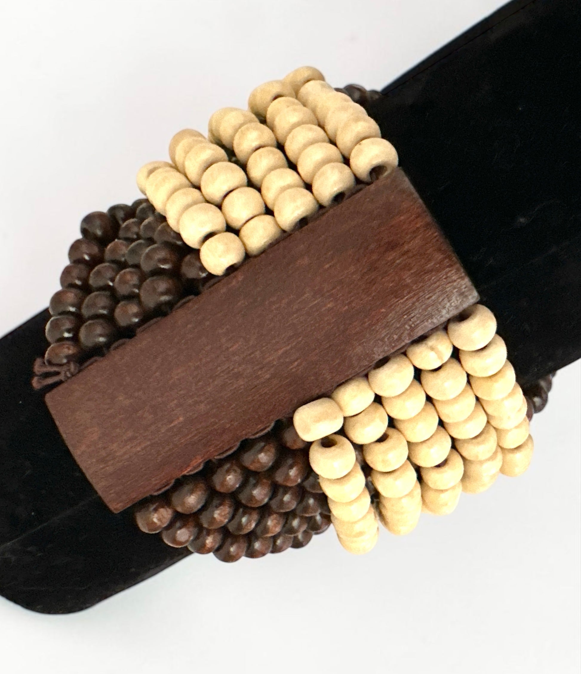 Cream & Brown Multi-Strand Wooden Bead Boho Bracelet - Fatisha Boutique