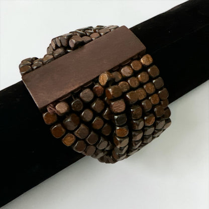 Brown Multi-Strand Wooden Bead Boho Bracelet - Fatisha Boutique