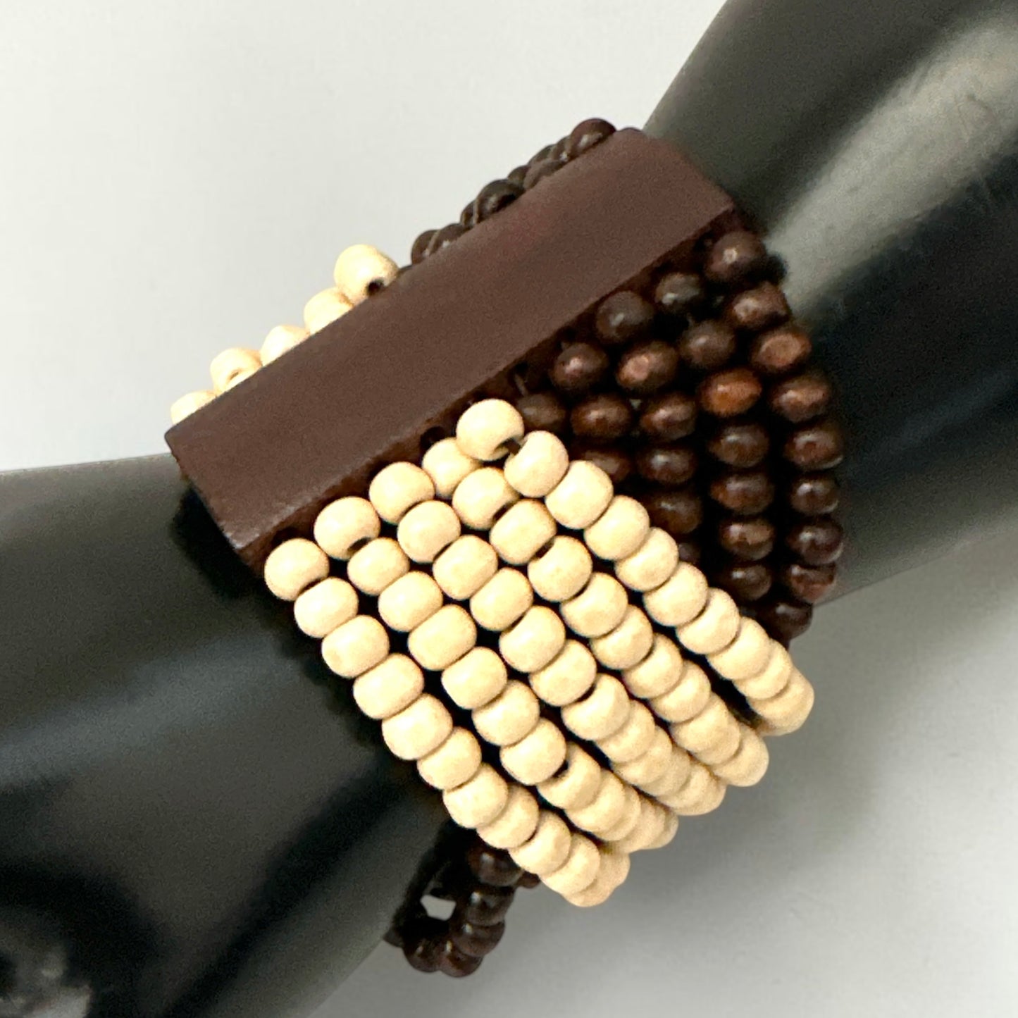 Cream & Brown Multi-Strand Wooden Bead Boho Bracelet - Fatisha Boutique Fatisha Boutique