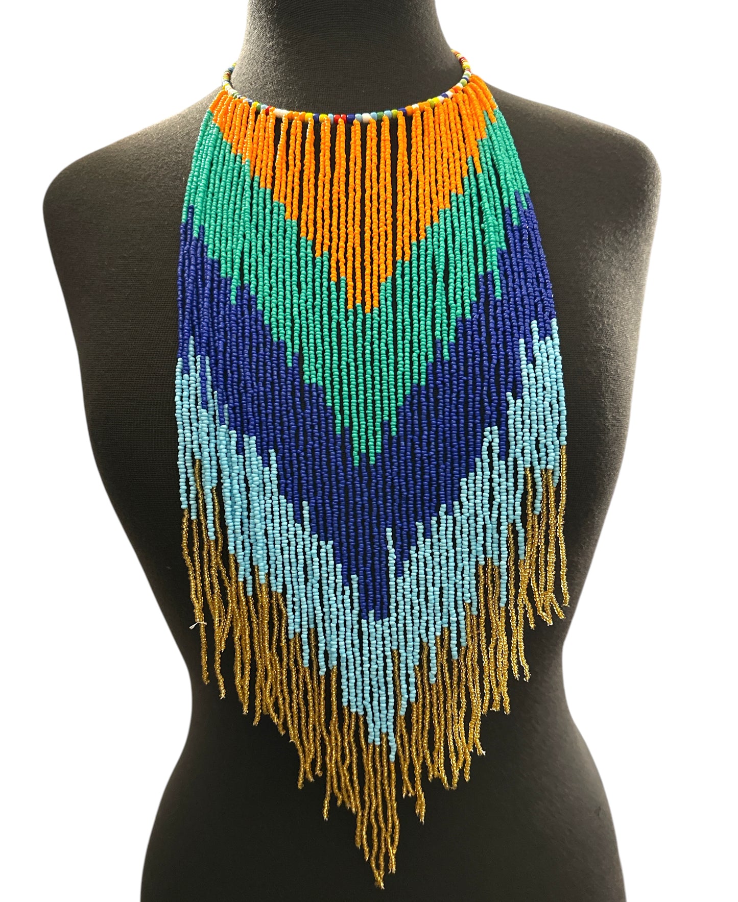 African Beaded Fringe Bib Necklace – Chevron Colour-Block Statement - Fatisha Boutique Fatisha Boutique