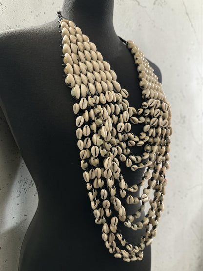 Cowrie Shell Statement Bib Necklace – Layered Afrocentric Collar - Fatisha Boutique