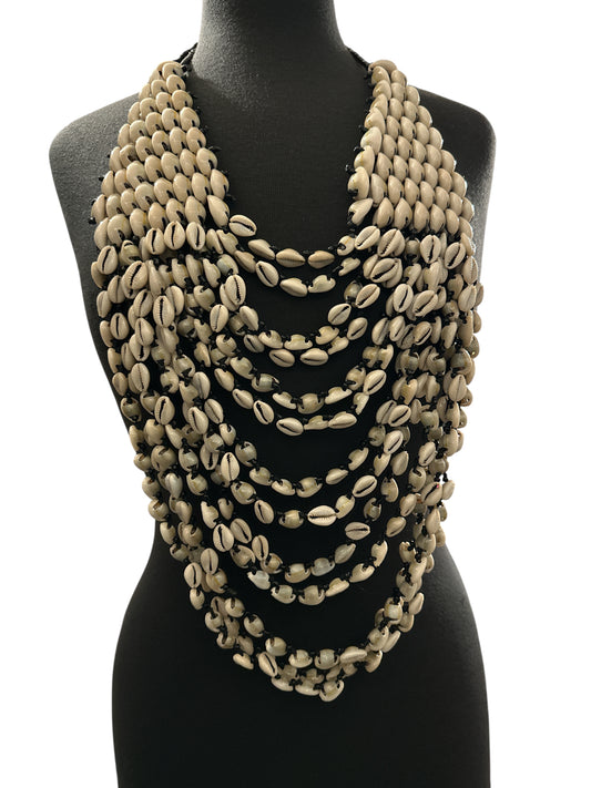 Cowrie Shell Statement Bib Necklace – Layered Afrocentric Collar - Fatisha Boutique